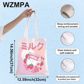WZMPA Japanese Anime Milk Tote Bag Kawaii Anime Lover Gift Cute Strawberry Milk Shake Grocery Bag Cartoon Milk Aesthetic Gift, Anime Milk Tg, Large