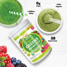 Healthy Delights Naturals - Organic Greens + Probiotics Powder - Naturally Boost Energy - USDA Organic - Delicious Berry Flavored - 30 Servings