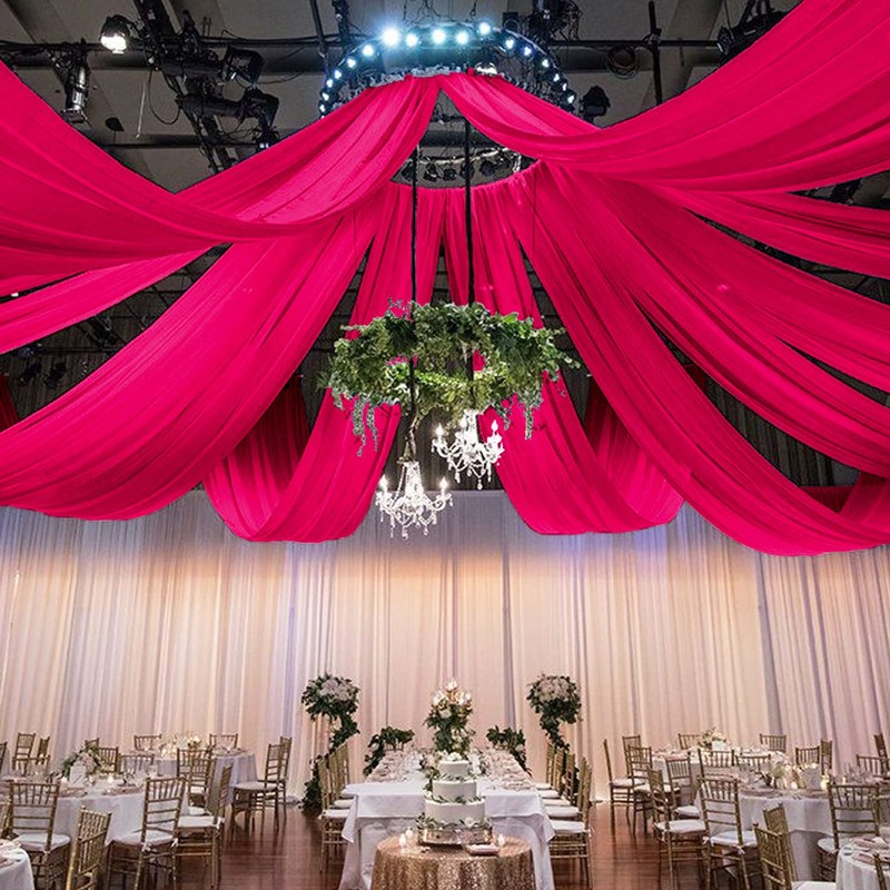 FOTSHARER Ceiling Drapes for Weddings Hot Pink 5x30FT 2 Panels