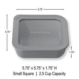 BRIVARA HOME Ceramic Coated Glass Food Storage Container | No PTFE, PFOA, PFAS, and BPA | Reusable Non Toxic Meal Prep Container with Glass Lid | Easy To Store | 2.5 Cup Square [Smoke]