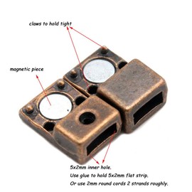 Pack 10 Flat Magnetic Clasps for Jewelry Making Leather Strap Glue in 5x2mm Hole Antique Copper