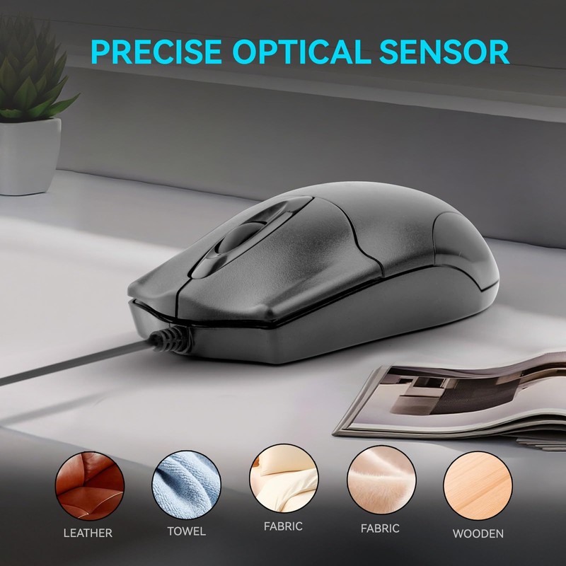 ONE-UP Wired Office Mouse, USB Interface, Ergonomic Design, 3-Button Optical