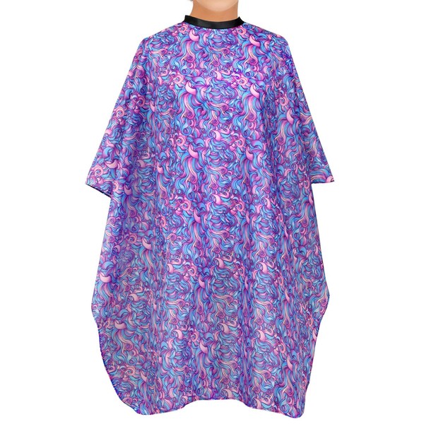 Women's Hair Cutting Cape For Salons, Haircut Cape for Barber With Adjustable Neck Snaps and Trendy Hair Swirls, Purple and Pink Shampoo Cape, Hair Cutting Cape for Adults with Snaps