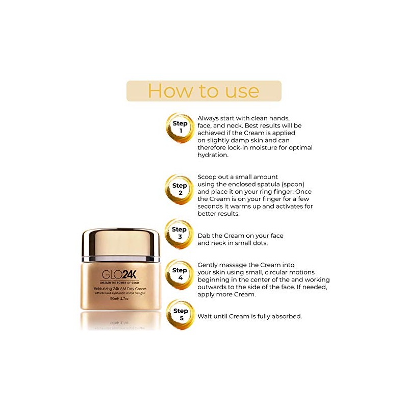 Glo24k Crema Día Hidratante Oro Antienvejecimiento Vitaminas Ácido Hialurónico Colágeno