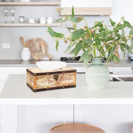 Sumnacon Tissue Box Cover Rectangle Wooden Tissue Box with Lid, Vintage Tissue Box Holder with Retro Pattern, Rustic Tissue Cover for Bathroom Toilet Living Room Table Desk Office Decor, Yellow Map