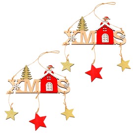 Volumoon 2pcs Wooden Christmas Hanging Signs, Christmas Welcome Door decorations, Christmas Wall Hanging Sign, Wooden Christmas Decoration for Door Wall Christmas Trees Ornaments (A)