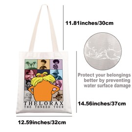 JNIAP Book Character Tote Bag I Speak For The Trees Gifts Ted & Audrey & Once-ler & Mr. O'Hare Gift, Thneed Tour Tb, Large