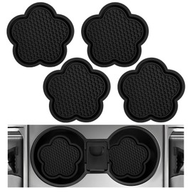 DXNQ 4 PCS Car Cup Coasters, Cute Flower Shaped Car Cup Holder Mat, PVC Waterproof Anti Slip Vehicle Cup Holder Insert Coaster, Universal Car Interior Decor Accessories (Black)