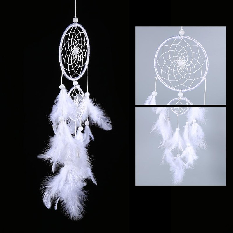 White Dreamcatcher, Dream Catcher Wind Chimes Indian Style Beads Feather