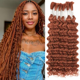 Human Braiding Hair 24 Inch 6 Bundles Human Hair Braiding Hair No Weft Deep Wave Bulk Human Hair for Braiding Hair Extensions for Boho Braids Wet and Wavy 150g P4/27#