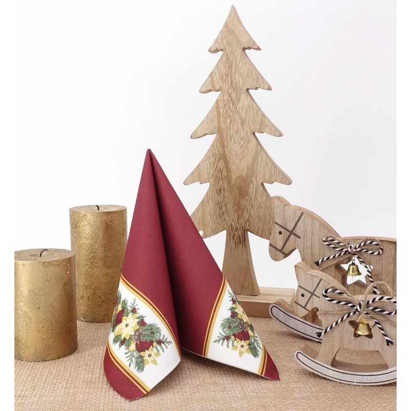 50 Christmas Napkins 40 x 40 Fabric-Like Garland, Colour: Bordeaux