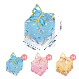 SKTMH 12Pcs Butterfly Party Favor Boxes Butterfly Party Gift Boxes Butterfly Floral Goodie Gable Candy Box Pink Blue Yellow Paper Gift Box for Girls Birthday Baby Shower Wedding Party Decorations