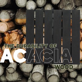 VICTORY RELAX Acacia Wood Patio Deck Tiles - 9 Pcs 6 Slats Interlocking Decking Tiles for Patio Decor, Waterproof Indoor & Outdoor Use, Balcony Garden Decking Tile (12.24 * 12.24 * 0.75 inches) Black
