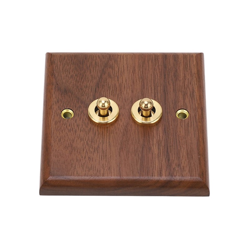 Double Toggle Switch Retro Walnut Wood Wall Mount Panel with