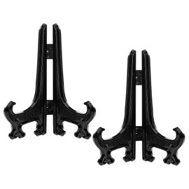 Funzhan 2pcs Black Plastic Acrylic Easels Fold Display Stand Plastic Picture Frame Plate Stands Holders Artwork Business Weddings - 4 Inch