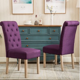 Roundhill Furniture Habit Solid Wood Tufted Parsons Purple Dining Chair, Set of 2