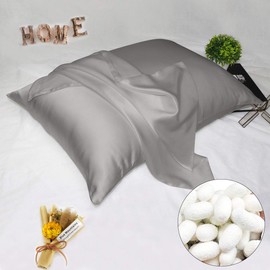 Adubor 100% Mulberry Silk Pillowcase for Hair and Skin with Hidden Zipper, Both Side 23 Momme Silk, 900 Thread Count(20x26 inches, Standard Size, Dark Grey, 1pc)