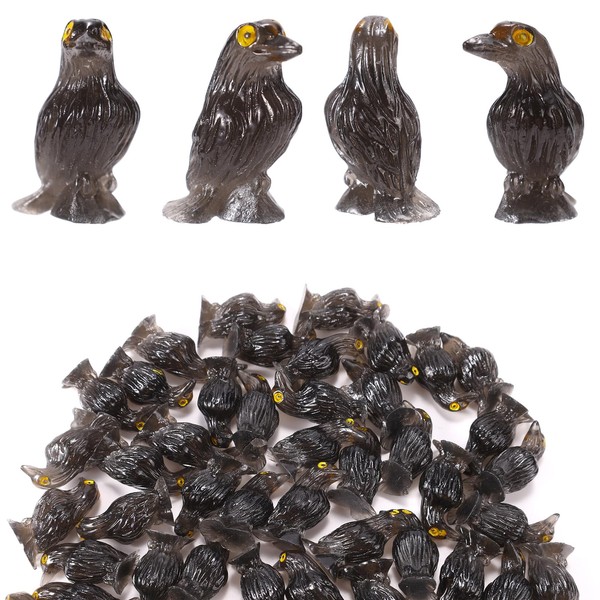 50pcs Mini Halloween Crows, 1.18x0.63x0.63in Luminous Miniature Black Resin Raven