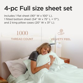 Threadmill Luxury Sheets for Full Size Mattress, 1000 Thread Count Supima Cotton Sheets for Full Mattress, 5-Star Hotel Quality 4 Piece Bed Sheets with Extra Deep Pocket, Seaglass