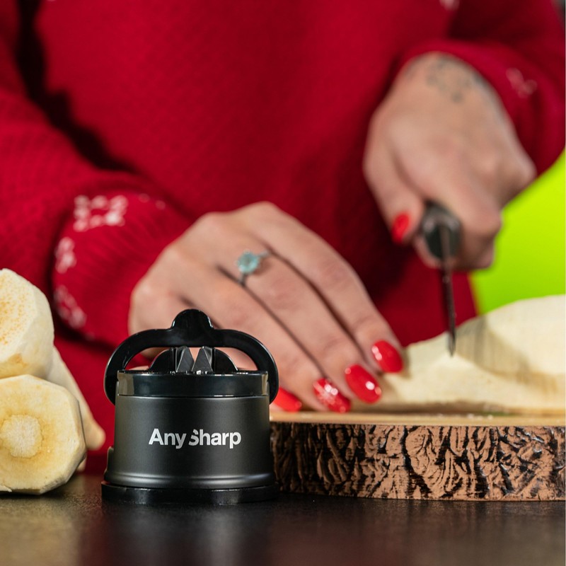 AnySharp Affilacoltelli, Sicurezza Mani Libere, Potente Suzione PowerGrip, Affila Sicuramente