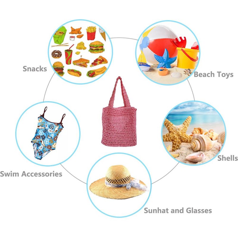 Handmade Straw Bag Travel Beach Fishing Net Handbag Hollow Casual