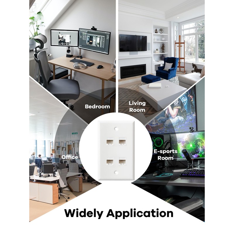 Ethernet Wall Plate, 4 Port Cat6 RJ45 Keystone Inline Coupler