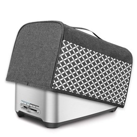 Yarwo 4 Slice Toaster Cover with Pockets and Top Handle, Nylon Toaster Cover Fits for Most 4 Slice Long Slot Toasters, Gray with Grid