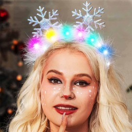 Reaky Light Up Snowflake Headband Silver Snowflake Headbands Christmas Accessories for Women