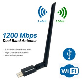 KamKorda USB WIFI Dongle | USB Network Adapter | WIFI Adapter for PC Laptop Windows 11 10 8 7 XP Vista OS X and Linux | 5G Wi-fi | Black (Antenna)