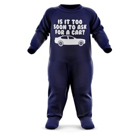 is It Too Soon to Ask for A Car? Baby Grow - Funny Car Baby Romper - Christmas Car Birthday Babygrow Romper Suit - Newborn Baby One Piece - First Xmas Navy