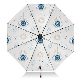 Kigai 46in Magic Evil Eye Travel Umbrella, Lightweight Folding Umbrellas, Outdoor UV Protection & Waterproof Dual-Use Automatic Opening and Closing Portable Umbrella for Men, Women