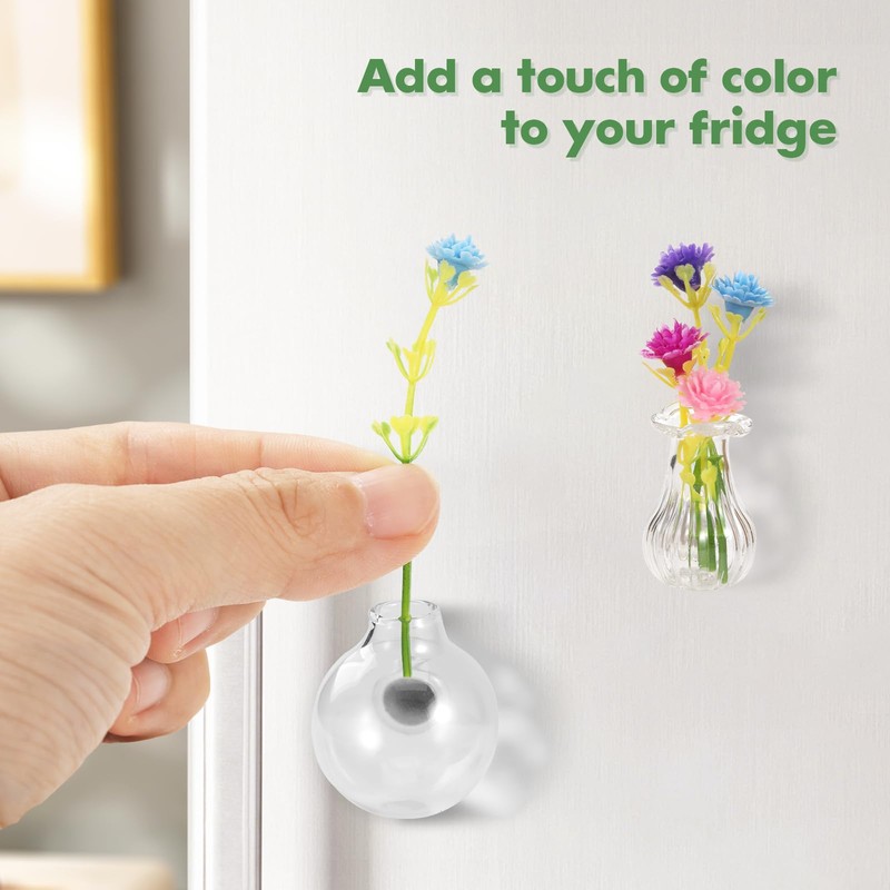 GOOZADA 6 Pack Mini Vase Glass Magnets, Cute Magnetic Fridge