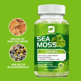 Beworths Organic Sea Moss Gummies 1200mg w/ Irish sea Moss, Bladderwrack Supplement