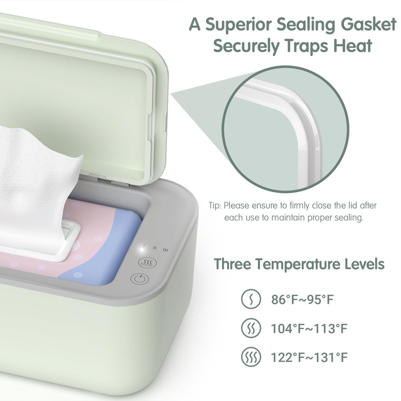 Baby Wipe Warmer, 3-Level Temperature Control, Quiet and Even Heating,