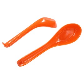 Cionyce 2PCS Asian Soup Spoons, Chinese Japanese Miso Ramen Wonton Dumpling Pho Rice Noodle Soba Soup Spoons, Orange Melamine Spoons