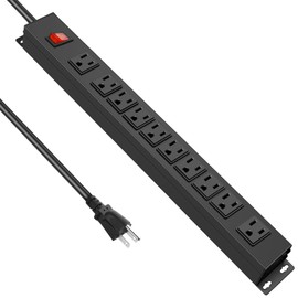 JUNNUJ 10 Outlet Heavy Duty Power Strip, 2700J Surge Protector Metal with Switch 15A, Wall Mount Power Bar Garage, 14 Gauge Extension Cord PC Gaming Outlet, 15A 125V 1875W 10FT