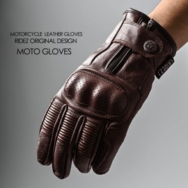 RIDEZ (ライズ) Motorcycle Genuine Leather Protector Gloves, Smartphone Compatible, Men's, Cowhide, Motorcycle Leather Gloves, All Seasons, Spring, Summer, Autumn, Winter, Brown, Tea, Leather, Retro