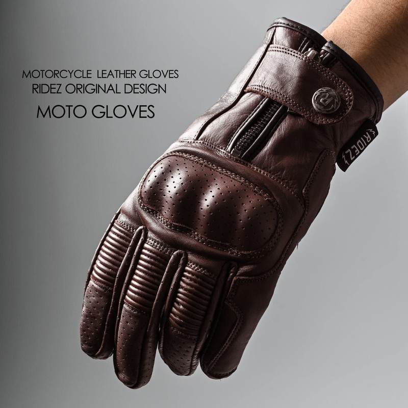 RIDEZ (ライズ) Motorcycle Genuine Leather Protector Gloves, Smartphone Compatible, Men's,