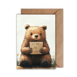 WBdesignz Apology Card with Envelope - Regret Card Bear with Sign Teddy Bear Tut-Mir Sorry Card Reconciliation (A6)