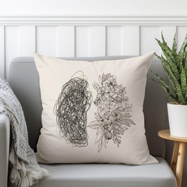 Psychology Brain and Flower Pillow Covers, Anxiety, Trauma and Depression, Therapy Git, Mental Health Pillow, Psychologist Office Decor, Counseling Gift (16x16 inches Without Insert)