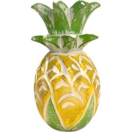 The Bridge Collection Wooden Pineapple Figurine - Carved Wood Pineapple Tabletop Decor - Pineapple Figure for Beach, Coastal, Tropical Decor