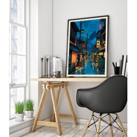 Tokyo Tea House Anime Woodblock Poster Modern Ukiyo-E, Japanese Cartoon Illustration Print, Archival Matte, A3 (Print Only) - 42x29.7cm