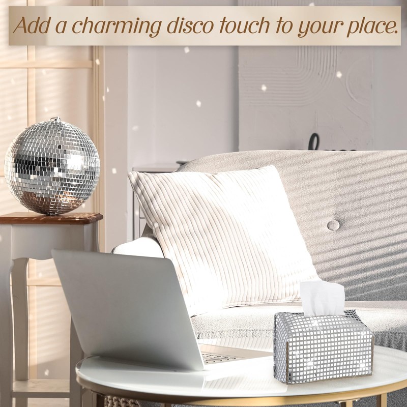 1 Pc Silver Disco Ball Tissue Box Cover, Extra Large
