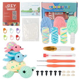 TIVUNORON Crochet Set for Beginners, 3-Piece Turtle Crochet Crochet Set, DIY Amigurumi Crochet Set, with Wool Crochet Hooks Accessories and Video Instructions, Gift for Adults Children