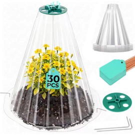 Ryscam Cloches for Plants, Transparent Plant Covers, Garden Cloches with Humidity Domes, Securing Pegs and Plant Labels, Reusable Plant Protectors from Animals Plant Bell Cover (Transparent-30pcs-M)