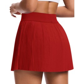 JoyGirl 13" Pleated Tennis Skirts with Shorts Women Pleated Mini Golf Skorts with Pockets High Waisted Athletic Casual Skirt (Red,M)