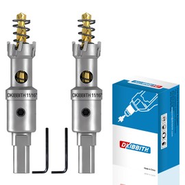 DKIBBITH TCT Hole Saw Set, 2-Pack 11/16" (18mm) Heavy Duty Tungsten Carbide Tipped Hole Cutters for Stainless Steel, Copper, Iron, Brass, Plastic with Titanium-Plated Pilot Drill Bits