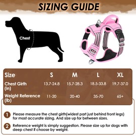 SlowTon No Pull Dog Harness, No Choke Pet Harness with 2 Leash Clips and Easy Control Vertical Handle, Adjustable Soft Padded Dog Vest for Small, Medium and Large Dogs (Pink, Large)