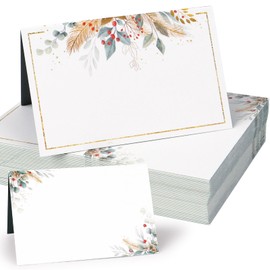 50pcs Christmas Place Cards for Table Setting Green Gold Holiday Table Name Place Cards (Green)