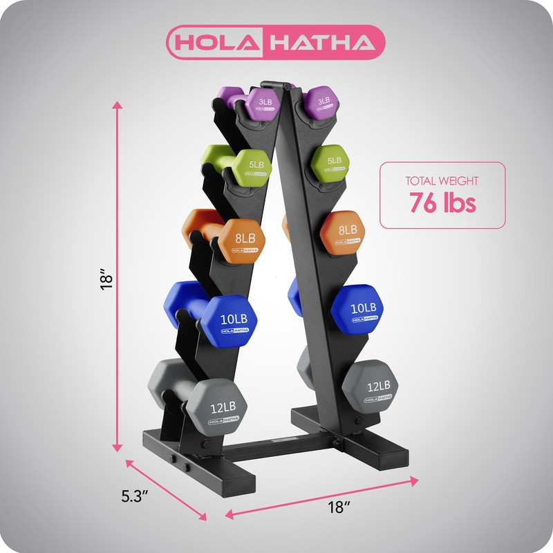 HolaHatha Neoprene Dumbbell Weights Set with Rack, Home Gym Equipment,